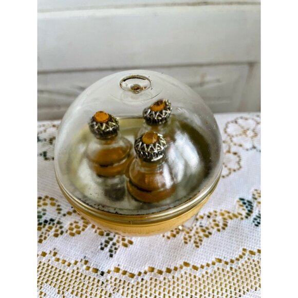 Vintage Art Deco Atomic Round Glass Perfume Trio Bottles Duvinne NY c1930s - Picture 15 of 16